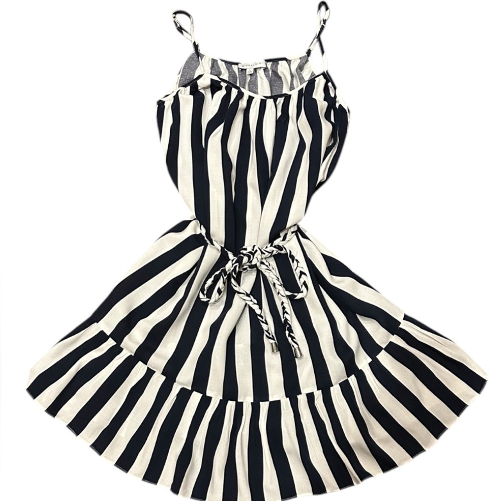 NWOT Gianni Bini linen blend navy and white sundress with braided belt - Picture 3 of 9